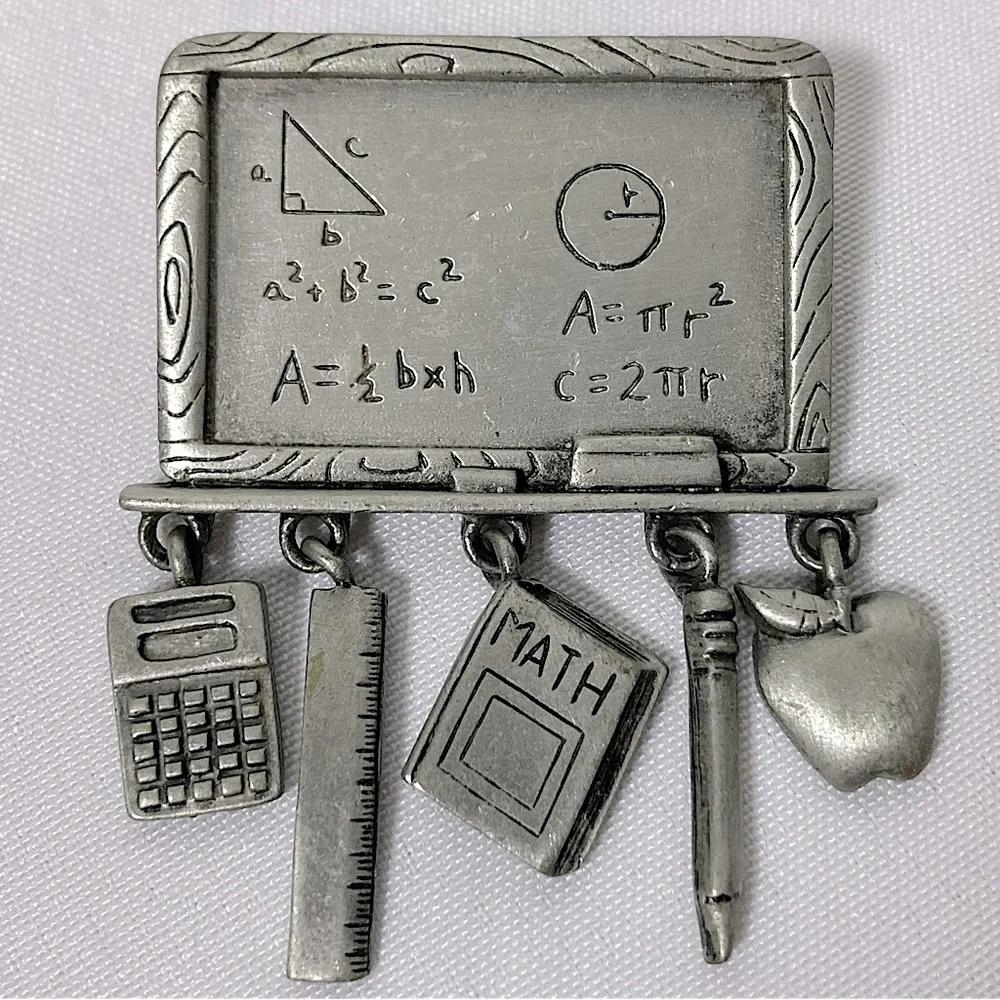 💫 Vintage JJ Jonette Jewelry Silver Chalkboard Brooch Math Teacher Inspired